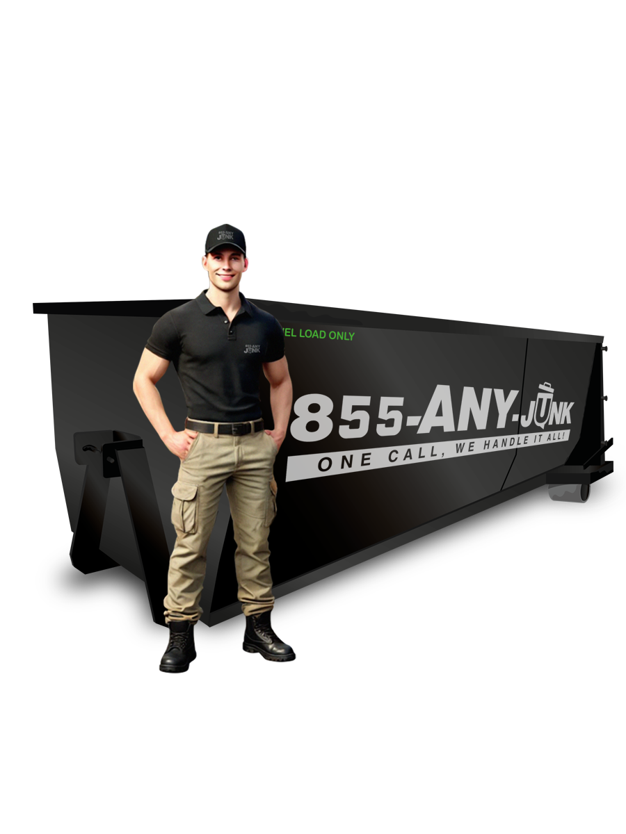 20-yard dumpster rental placed in a residential driveway for home renovation waste removal.